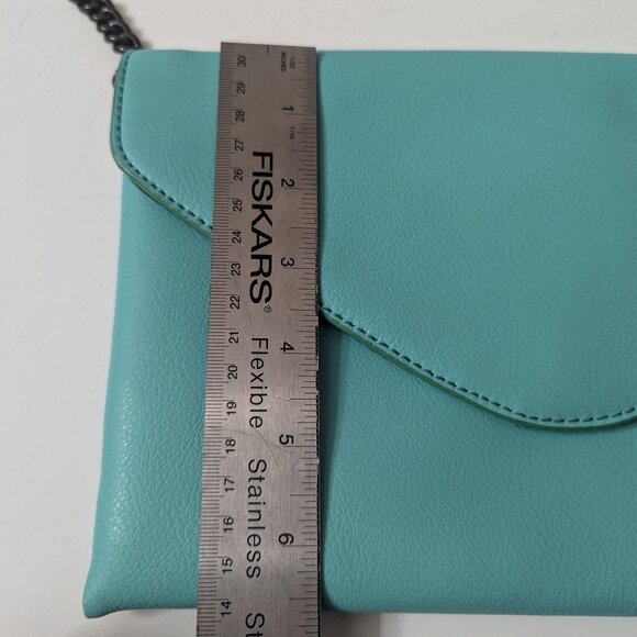 New J Crew Tiffany Blue Leather Envelope Bag with Chain - Picture 14 of 16